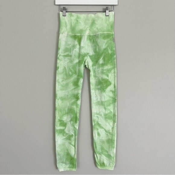 Free People Movement Good Karma Green Tie Dye Seamless 7/8 Leggings, Size M/L - Picture 3 of 9